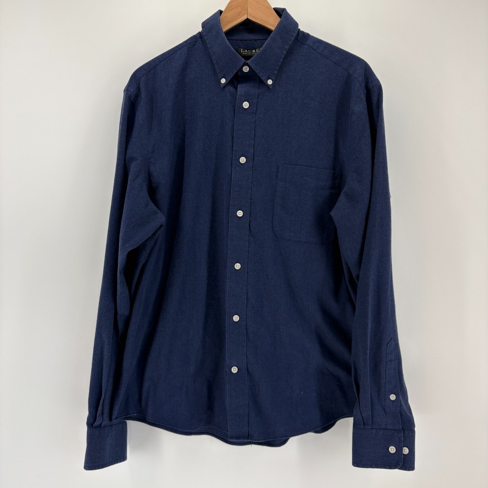 Lauren Ralph Lauren Mens Blue Soft Stretch Regular Fit Button Down Shirt Large